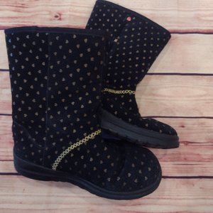 I Heart UGG Australia Black Suede Gold Hearts 1007126 Sz 6 Boots CUTE!!